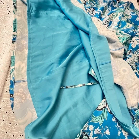 Boston Proper Stamped Floral Blues Print Necklace Detail  Maxi Dress, Size 10 - Picture 8 of 11